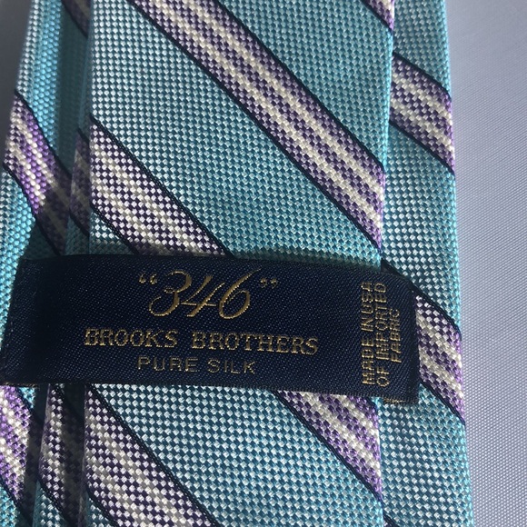 Brooks Brothers “346” Pure Silk Mens Tie Blueish Green, Purple & White Stripes - Picture 4 of 7